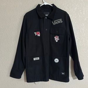 Vans black lightweight drill coat multiple patches on both sides